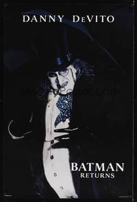 9m091 BATMAN RETURNS teaser 1sh '92 great image of Danny DeVito as the Penguin!