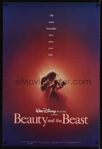 9m096 BEAUTY & THE BEAST 1sh '91 Walt Disney cartoon classic, great romantic art!