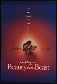 9m095 BEAUTY & THE BEAST DS 1sh '91 Walt Disney cartoon classic, great romantic art!