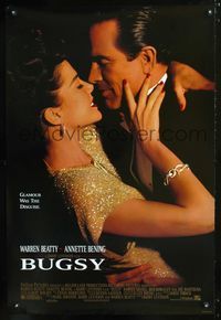 9m127 BUGSY 1sh '91 close-up of Warren Beatty embracing Annette Bening!