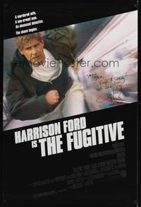 9m028 FUGITIVE signed 1sh '93 by Daniel Roebuck, Harrison Ford is on the run!