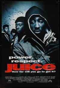 9m339 JUICE rare recalled advance 1sh '92 Ernest R. Dickerson directed, Tupac Shakur w/gun!