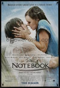 9m434 NOTEBOOK advance DS 1sh '04 huge romantic close up of Ryan Gosling & Rachel McAdams!