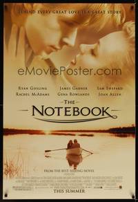 9m435 NOTEBOOK advance DS 1sh '04 Ryan Gosling & Rachel McAdams in boat!