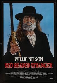 9m463 RED-HEADED STRANGER 1sh '86 great close up art of Willie Nelson with rifle by Tanenbaum!