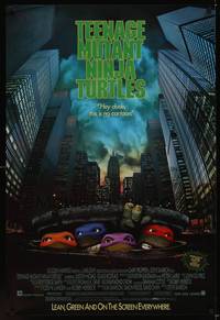 9m541 TEENAGE MUTANT NINJA TURTLES 1sh '90 live action, cool image of turtles in NYC sewers!