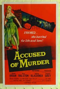 9p017 ACCUSED OF MURDER 1sh '57 cool sexy girl and gun noir image, she battled for life & love!