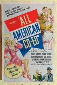 9p028 ALL AMERICAN CO-ED 1sh '41 great art of pretty Frances Langford, Johnny Downs!