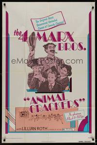 9p041 ANIMAL CRACKERS 1sh R74 artwork of all four Marx Brothers!