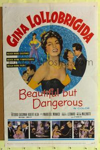 9p071 BEAUTIFUL BUT DANGEROUS 1sh '57 close-up of sexy Gina Lollobrigida!