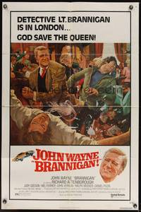 9p113 BRANNIGAN 1sh '75 Douglas Hickox, great art of fighting John Wayne in England!