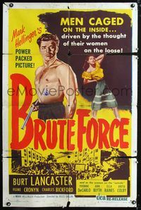 9p119 BRUTE FORCE 1sh R56 art of tough Burt Lancaster & sexy full-length Yvonne DeCarlo!
