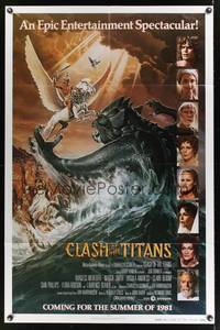 9p154 CLASH OF THE TITANS advance 1sh '81 Ray Harryhausen, great fantasy art by Daniel Gouzee!
