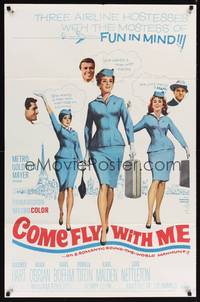 9p163 COME FLY WITH ME 1sh '63 sexy airline hostesses daydreaming of men!