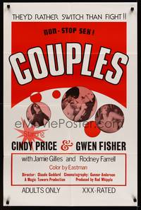 9p174 COUPLES 1sh '76 Cindy Price, Gwen Fisher, xxx-rated non-stop sex!