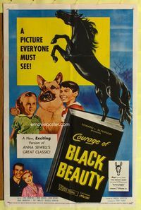 9p175 COURAGE OF BLACK BEAUTY 1sh '57 Johnny Crawford, Mimi Gibson, art of black horse!