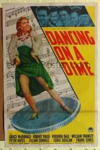 9p184 DANCING ON A DIME style A signed 1sh '40 by Peter Hayes, art of pretty Grace McDonald!