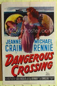 9p185 DANGEROUS CROSSING 1sh '53 artwork of very sexy Jeanne Crain!