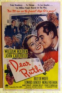 9p193 DEAR RUTH style A 1sh '47 romantic close up art of William Holden & Joan Caulfield!