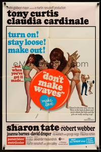 9p208 DON'T MAKE WAVES 1sh '67 Tony Curtis with super sexy Sharon Tate & Claudia Cardinale!