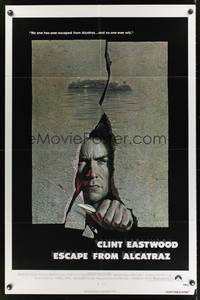 9p221 ESCAPE FROM ALCATRAZ 1sh '79 cool artwork of Clint Eastwood busting out by Lettick!