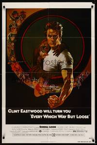 9p225 EVERY WHICH WAY BUT LOOSE 1sh '78 art of Clint Eastwood & Clyde the orangutan by Bob Peak!