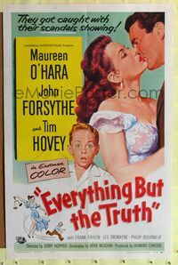 9p226 EVERYTHING BUT THE TRUTH 1sh '56 sexy Maureen O'Hara got caught with her scandals showing!