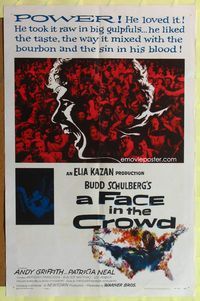 9p229 FACE IN THE CROWD 1sh '57 Andy Griffith took it raw like his bourbon & his sin, Elia Kazan!