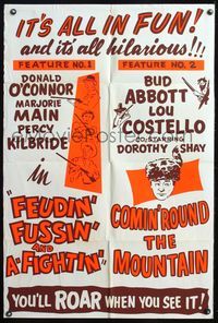 9p233 FEUDIN' & FIGHTIN'/COMIN' ROUND THE MOUNTAIN day-glo 1sh '50s it's all hilarious!