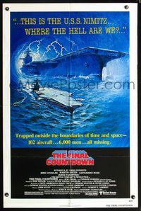 9p237 FINAL COUNTDOWN 1sh '80 cool sci-fi artwork of the U.S.S. Nimitz aircraft carrier!