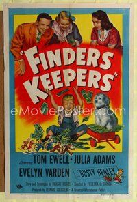 9p238 FINDERS KEEPERS 1sh '52 Tom Ewell, Julia Adams, Evelyn Varden, wacky image of rich boy!