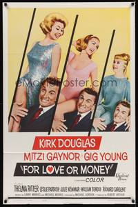 9p256 FOR LOVE OR MONEY 1sh '63 Kirk Douglas carries sexy Mitzi Gaynor, Thelma Ritter!