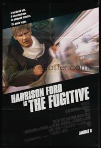 9p277 FUGITIVE advance DS 1sh '93 Harrison Ford is on the run from an obsessed detective!