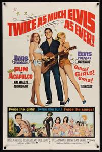 9p279 FUN IN ACAPULCO/GIRLS GIRLS GIRLS 1sh '67 Elvis Presley w/Ursula Andress & Stella Stevens!