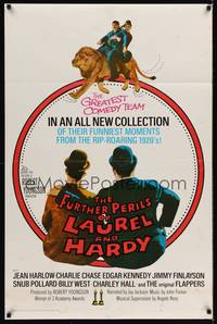 9p282 FURTHER PERILS OF LAUREL & HARDY 1sh '67 great image of Stan & Ollie riding lion!