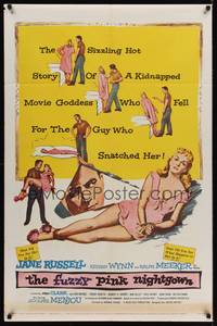 9p284 FUZZY PINK NIGHTGOWN 1sh '57 super-sexy Jane Russell has the billion-dollar shape!
