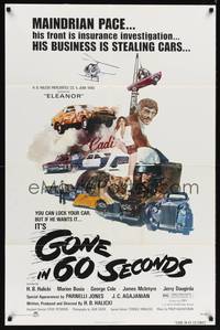 9p303 GONE IN 60 SECONDS 1sh '74 cool art of stolen cars by Edward Abrams, crime classic!