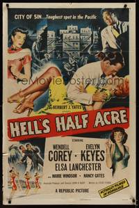 9p332 HELL'S HALF ACRE 1sh '54 Wendell Corey romances sexy Evelyn Keyes in Hawaii!