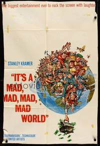 9p365 IT'S A MAD, MAD, MAD, MAD WORLD style A 1sh '64 art of entire cast on Earth by Jack Davis!
