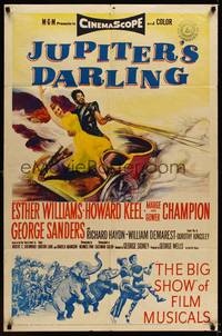 9p378 JUPITER'S DARLING 1sh '55 great art of sexy Esther Williams & Howard Keel on chariot!