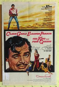 9p384 KING & FOUR QUEENS 1sh '57 art of Clark Gable, Eleanor Parker & sexy babes!