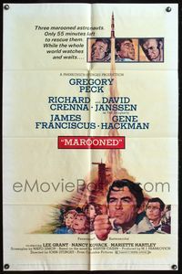 9p486 MAROONED style C 1sh '69 Gregory Peck & Gene Hackman, great Terpning cast & rocket art!
