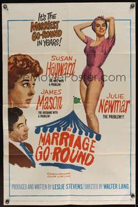 9p487 MARRIAGE-GO-ROUND 1sh '60 Julie Newmar wants to borrow Susan Hayward's husband James Mason!