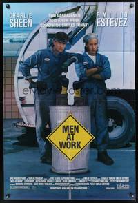 9p497 MEN AT WORK 1sh '90 garbage men brothers Charlie Sheen & Emilio Estevez!