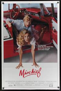 9p506 MISCHIEF 1sh '85 Doug McKeon & pretty Kelly Preston falling out of car!