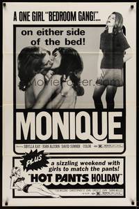 9p512 MONIQUE/HOT PANTS HOLIDAY 1sh '70s sexploitation double-bill!