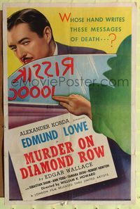 9p517 MURDER ON DIAMOND ROW 1sh '37 Edmund Lowe, whose hand writes messages of death?