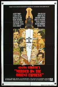 9p518 MURDER ON THE ORIENT EXPRESS 1sh '74 Agatha Christie, great art of cast by Richard Amsel!