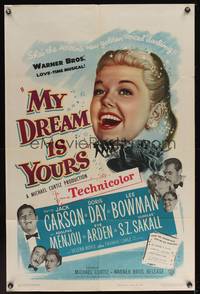 9p523 MY DREAM IS YOURS 1sh '49 Jack Carson, Doris Day, Lee Bowman, Adolphe Menjou!