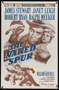 9p532 NAKED SPUR 1sh R62 art of strong man James Stewart & sexy bait Janet Leigh!